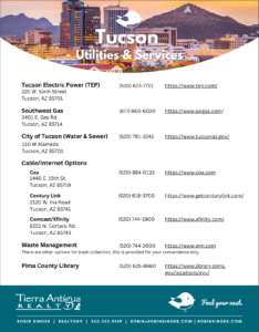 List of Tucson Utility Providers and Phone numbers & Web addresses
